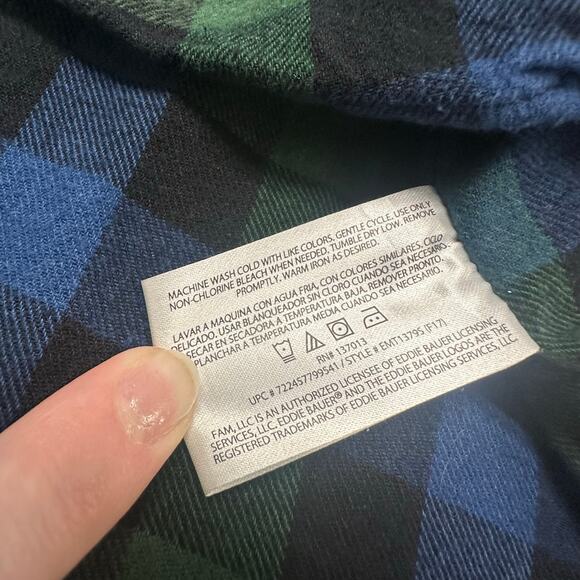 Eddie Bauer Flannel Shirt Black Green Mens L Gingham Check Button Up Autumn - Picture 9 of 10